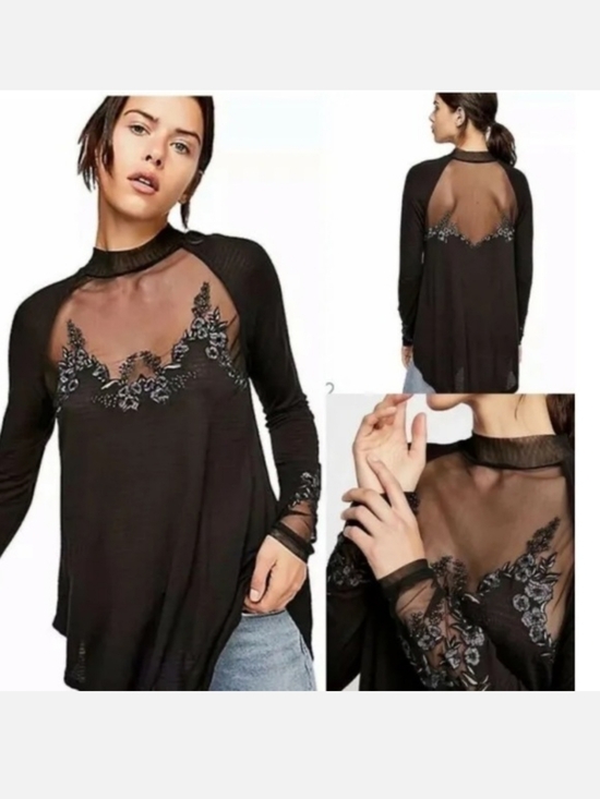Free People Tops - Free People Saheli embroidered mesh top size M